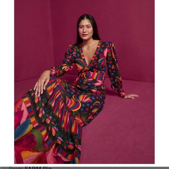 FARM Rio Dresses & Skirts - Banana Sky Printed V-Neck Maxi Dress